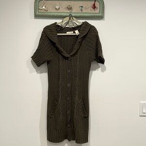 DKNY Jeans short sleeve midi cardigan knit sweater green medium button front